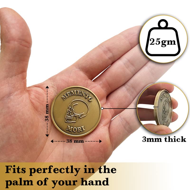 STOIC STORE UK Moneda Memento Mori Estoica, Moneda Momento Mori - Moneda Estoica de Doble Cara de 38mm - Moneda Inspiradora Diaria para Regalos de Estoicismo, Desafío Estoico - Monedas de Novedad, Tokens, Medallones